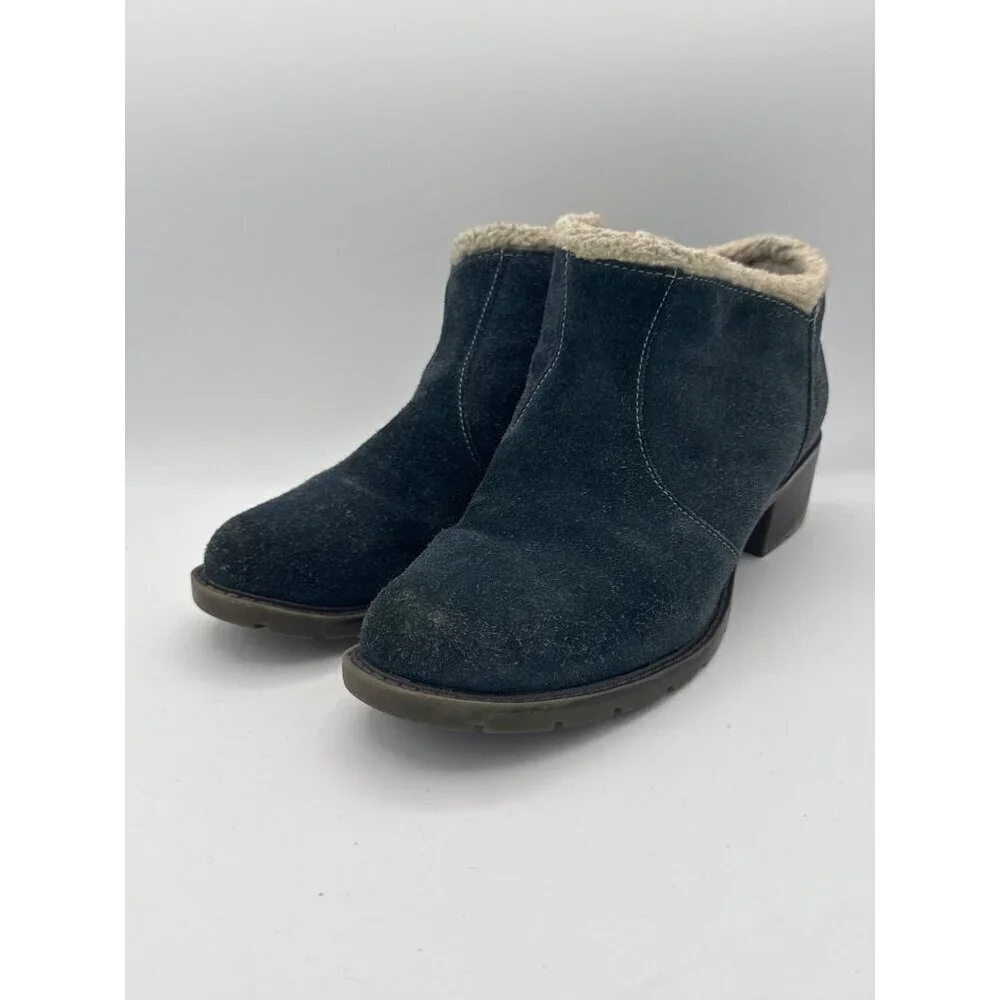 Sporto Womens Leather & Suede Ankle Boots With Faux Fur Lining 7.5W Blue